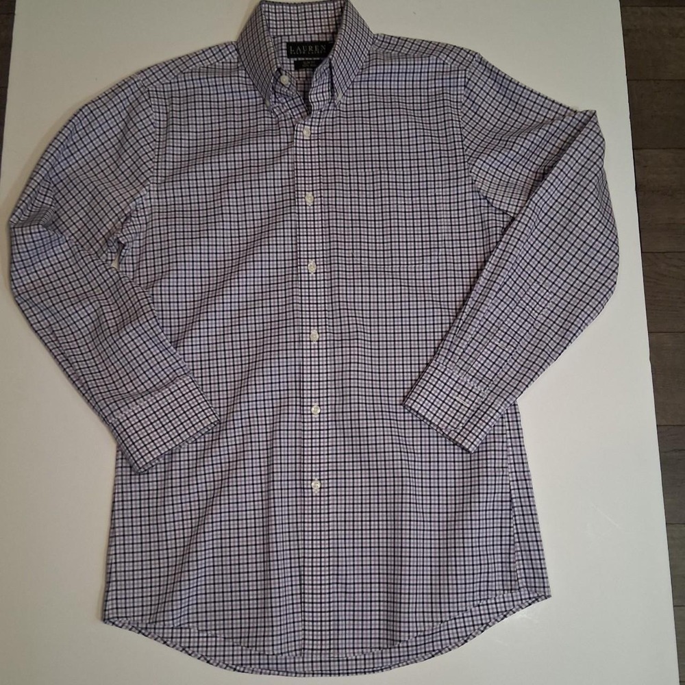 Mens Ralph Lauren Button Down Purple & White Checkered Cotton shirt